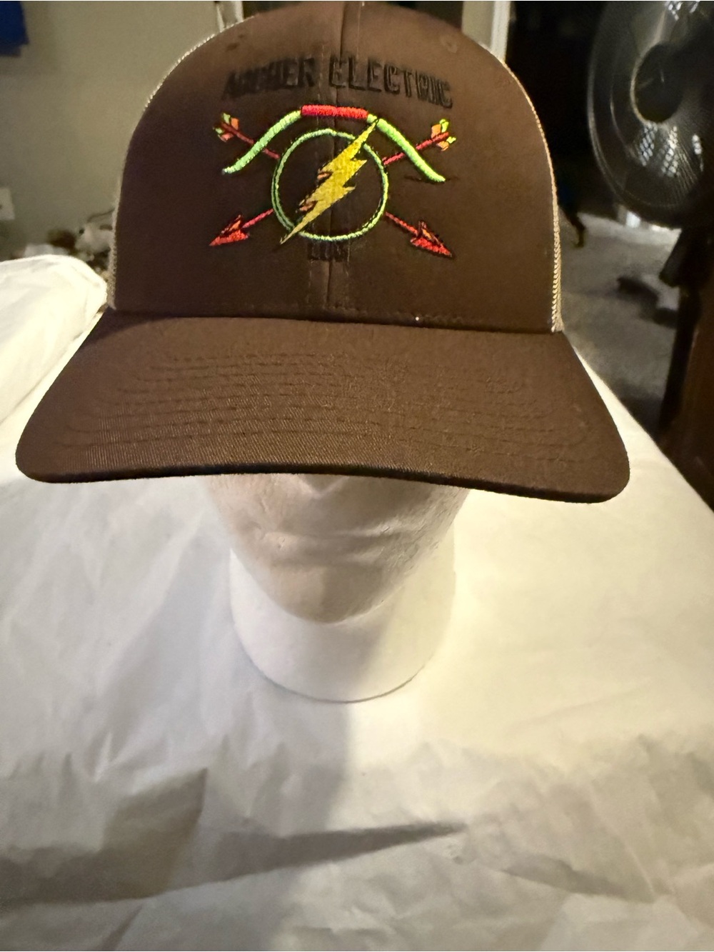 Brown Trucker Cap with Embroidered Lightning Logo